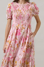 Load image into Gallery viewer, Solanda Floral Aruba Smocked Midi Dress: Pink Multi