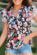 Load image into Gallery viewer, Florence Ruffled Flutter Sleeve Tied V Neck Blouse | S-XL: Multi-Colored / Missy / XL