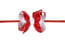 Load image into Gallery viewer, 1/4" Pantyhose Headband w/ Collegiate Bow: Red/ White / 3.5" Medium