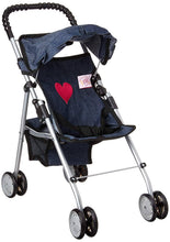 Load image into Gallery viewer, My First Doll Stroller with basket and hood pink hearts: Pink Quilted