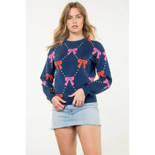 Load image into Gallery viewer, Ribbon Knit Sweater: NAVY wk0282-N