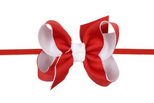 Load image into Gallery viewer, 1/4" Pantyhose Headband w/ Collegiate Bow: Red/ White / 3.5" Medium