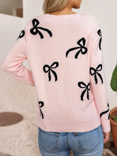 Load image into Gallery viewer, LDC Bow Print Long Sleeve Loose Fit Sweater: Light Pink / M
