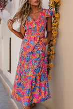 Load image into Gallery viewer, Women Boho Floral V Neck Ruffle Tiered Maxi Dress