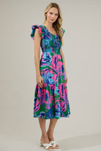 Load image into Gallery viewer, Raylee Floral Wendy Smocked Midi Dress: KELLY-BLUE-MULTI