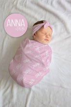 Load image into Gallery viewer, Baby Blanket Set Newborn Baby Swaddle with Hat Personalized : Lavender / Swaddle + Bow + Hat + Sign-Mindy Zietlow only