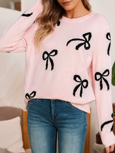 Load image into Gallery viewer, LDC Bow Print Long Sleeve Loose Fit Sweater: Light Pink / M