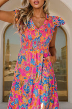 Load image into Gallery viewer, Women Boho Floral V Neck Ruffle Tiered Maxi Dress