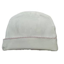 Load image into Gallery viewer, Hat (Picot Trim) Baby Gift, Hospital, Embroidery, Monogram: White with White trim