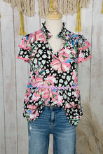 Load image into Gallery viewer, Megan Fashion Floral Print Tiered V Neck Blouse preorder