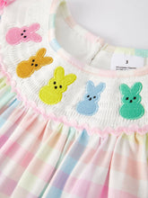 Load image into Gallery viewer, Easter Bunny Embroidery Girls Pink Plaid Bow Dress