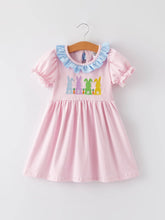 Load image into Gallery viewer, Easter Bunny Embroidery Girls Pink Striped Dress: