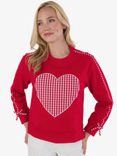 Load image into Gallery viewer, Women's Heart Red Gingham Applique Ruffle Bow Sweatshirt
: Red / Women's XXL