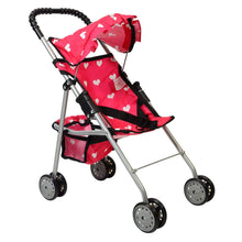 Load image into Gallery viewer, My First Doll Stroller with basket and hood pink hearts: Pink Quilted