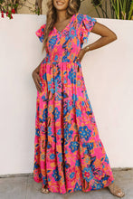 Load image into Gallery viewer, Women Boho Floral V Neck Ruffle Tiered Maxi Dress