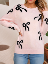 Load image into Gallery viewer, LDC Bow Print Long Sleeve Loose Fit Sweater: Light Pink / M