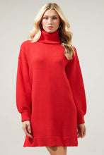 Load image into Gallery viewer, Shawnee Waffle Knit Turtleneck Sweater Dress: Emerald