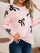 Load image into Gallery viewer, LDC Bow Print Long Sleeve Loose Fit Sweater: Light Pink / M