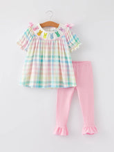 Load image into Gallery viewer, Easter Bunny Embroidery Girls Pink Plaid Bow Set
