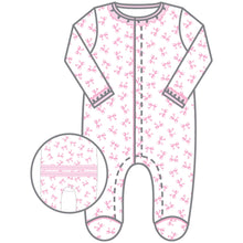 Load image into Gallery viewer, Baby Bows Printed Ruffle Footie: Pink