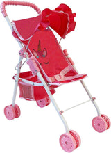 Load image into Gallery viewer, My First Doll Stroller with basket and hood pink hearts: Pink Quilted