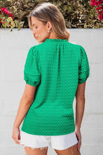 Load image into Gallery viewer, Textured Puff Short Sleeve Notched V Neck Top: Bright Green