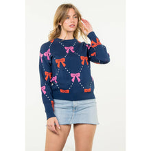 Load image into Gallery viewer, Ribbon Knit Sweater: NAVY wk0282-N