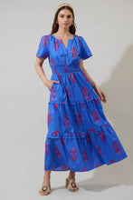 Load image into Gallery viewer, Shayna Floral Palmer Poplin Tiered Maxi Dress: BLUE-PINKS