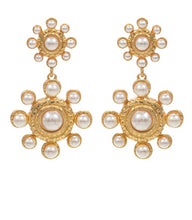 Load image into Gallery viewer, Hammered Gold & Pearl Southern Statement Earrings
