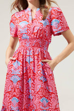 Load image into Gallery viewer, Radiant Floral Belraj Poplin Maxi Dress: BLUE-PINK-RED