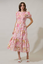 Load image into Gallery viewer, Solanda Floral Aruba Smocked Midi Dress: Pink Multi