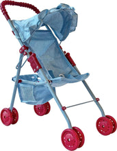 Load image into Gallery viewer, My First Doll Stroller with basket and hood pink hearts: Pink Quilted