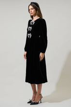 Load image into Gallery viewer, Jena Glow Bow Velvet Midi Dress: Black