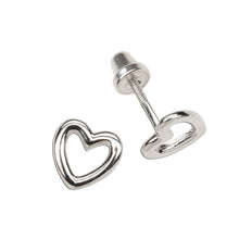 Load image into Gallery viewer, Sterling Silver Screw-Back Hollow Heart Earrings for Kids