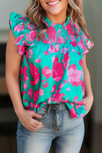 Load image into Gallery viewer, Charity Ruffled Flutter Sleeve Ruched Blouse=preorder