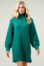 Load image into Gallery viewer, Shawnee Waffle Knit Turtleneck Sweater Dress: Emerald