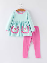 Load image into Gallery viewer, Holiday Fun Set: Striped with Santa Pockets-monogram bundle includes outfit, bow and monogram style pictured.