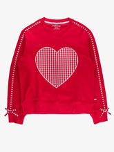 Load image into Gallery viewer, Women's Heart Red Gingham Applique Ruffle Bow Sweatshirt
: Red / Women's XXL