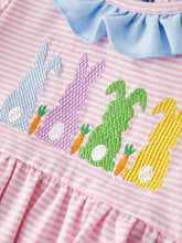 Load image into Gallery viewer, Easter Bunny Embroidery Girls Pink Striped Dress: