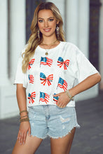 Load image into Gallery viewer, Patriotic Flag Bow Graphic Starry Round Neck T Shirt: White / L