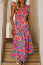 Load image into Gallery viewer, Women Boho Floral V Neck Ruffle Tiered Maxi Dress