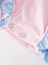 Load image into Gallery viewer, Easter Bunny Embroidery Girls Pink Stripe Romper
