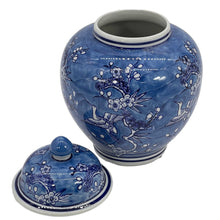 Load image into Gallery viewer, Blue & White Floral Crane Ceramic Chinoiserie Ginger Jar 10"