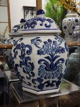 Load image into Gallery viewer, Blue & White Chinoiserie Ceramic Jar 12"
