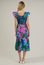 Load image into Gallery viewer, Raylee Floral Wendy Smocked Midi Dress: KELLY-BLUE-MULTI