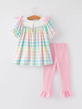 Load image into Gallery viewer, Easter Bunny Embroidery Girls Pink Plaid Bow Set