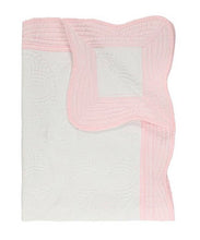 Load image into Gallery viewer, Baby Quilt: solid pink or white with pink trim