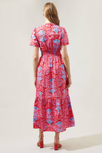 Load image into Gallery viewer, Radiant Floral Belraj Poplin Maxi Dress: BLUE-PINK-RED