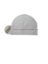 Load image into Gallery viewer, Hat (Picot Trim) Baby Gift, Hospital, Embroidery, Monogram: White with White trim