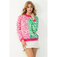 Load image into Gallery viewer, Colorblocked Animal Print Sweater: PINK /green